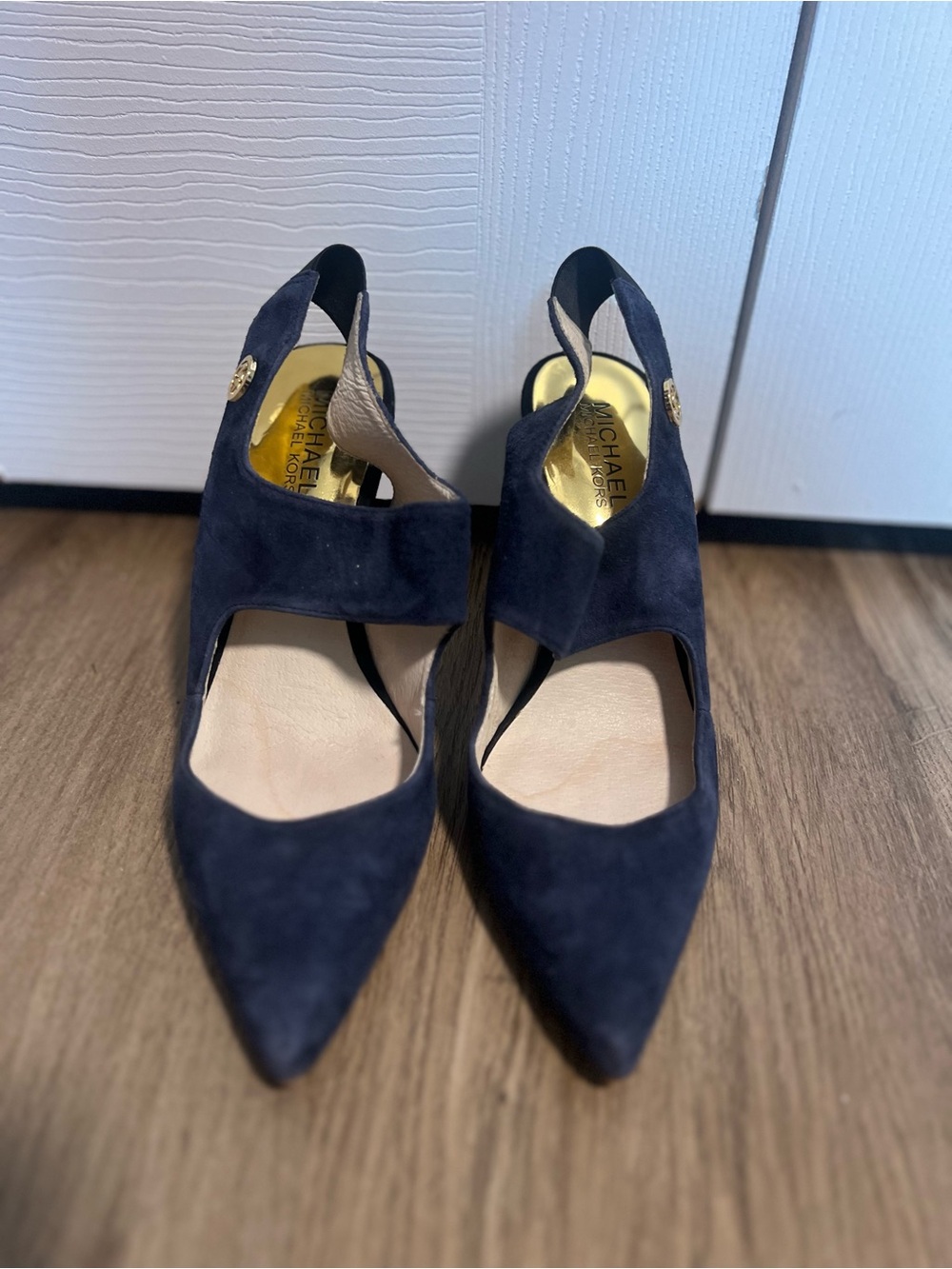Michael Kors Navy Suede Pointed Toe Slingback Pumps